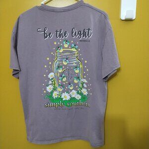 Simply Southern "Be the Light" Short Sleeve Cotton Graphic T Shirt L Lavender